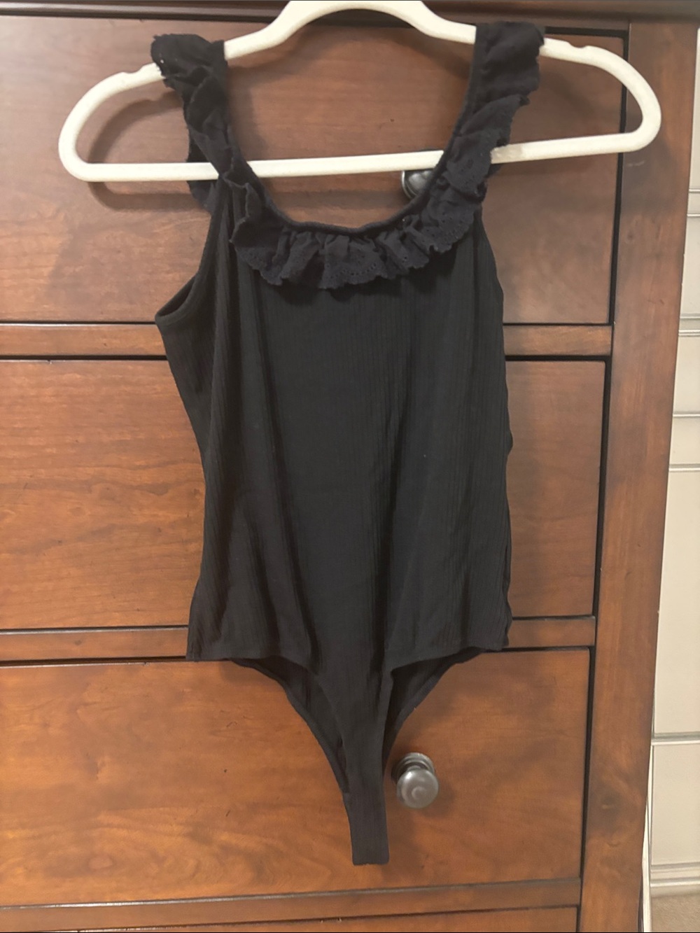 Elodie Black Ribbed Ruffle-Strap Bodysuit - Picture 5 of 5
